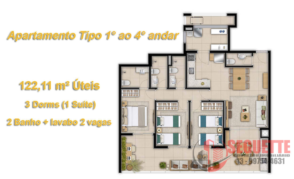 Apartamento à venda com 3 quartos, 122m² - Foto 2